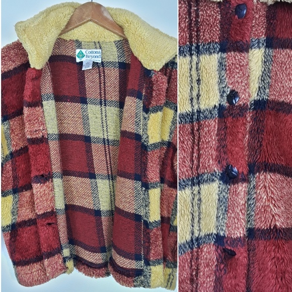 Cotton & Beyond Faux Fur Plaid Short Jacket - Picture 4 of 8